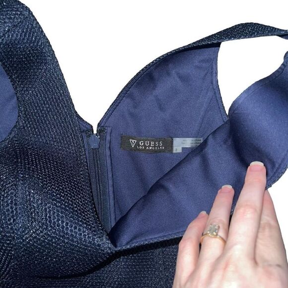 GUESS Sleeveless Mesh Fit & Flare Navy Blue Dress Size 2 - Picture 4 of 9